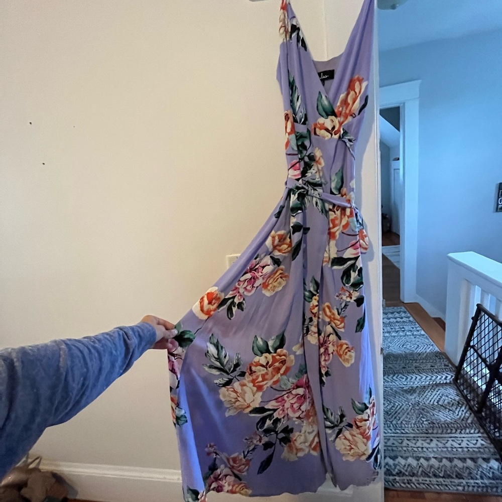 Lulus purple floral wrap maxi dress